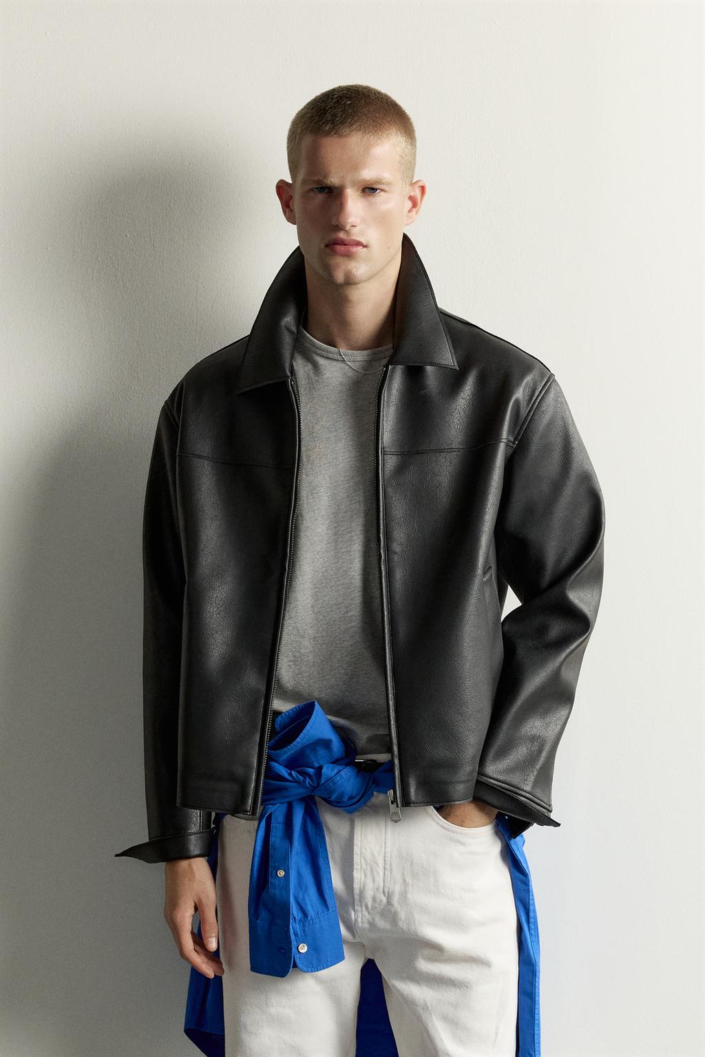 REGULAR FIT LEATHER EFFECT OVERSHIRT