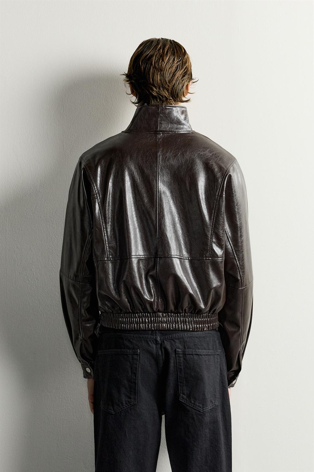 LEATHER EFFECT CROPPED FIT JACKET