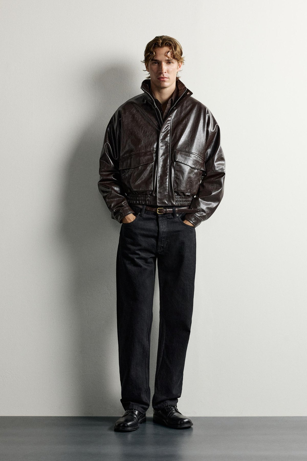 LEATHER EFFECT CROPPED FIT JACKET