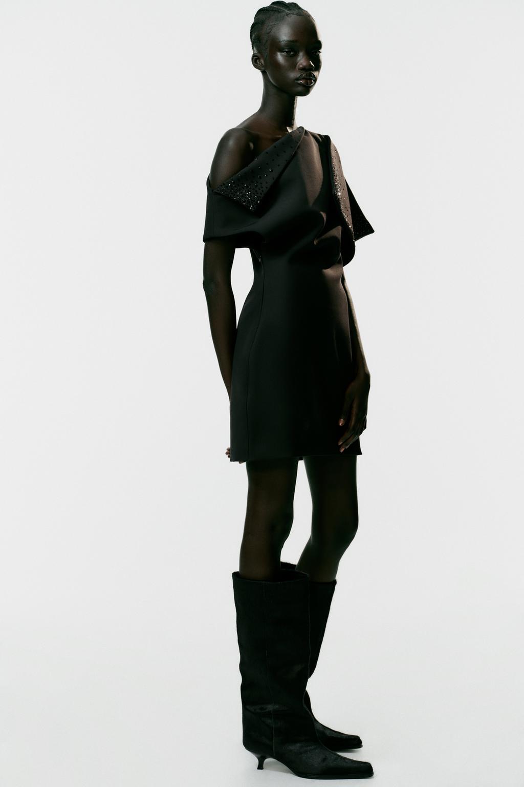 ASYMMETRIC GLITTER MINI DRESS