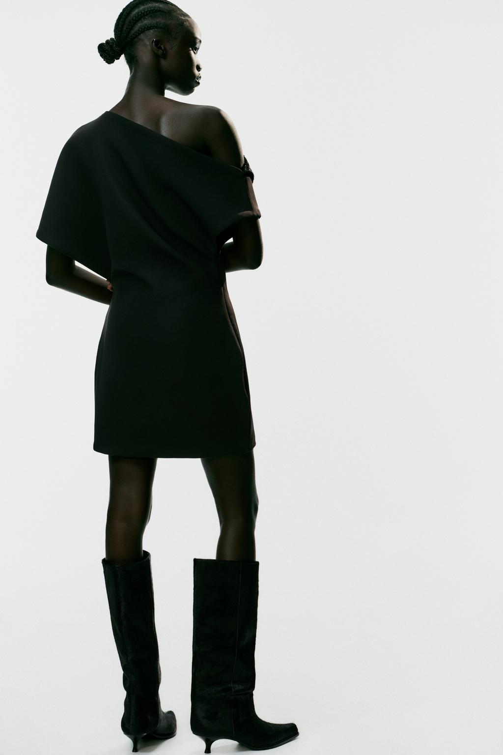 ASYMMETRIC GLITTER MINI DRESS