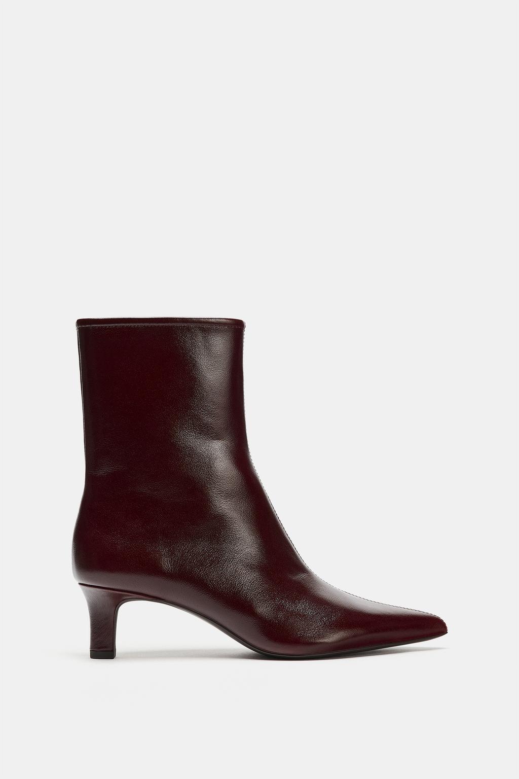 LEATHER KITTEN HEEL ANKLE BOOTS