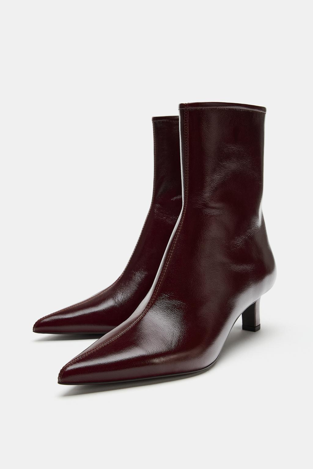 LEATHER KITTEN HEEL ANKLE BOOTS