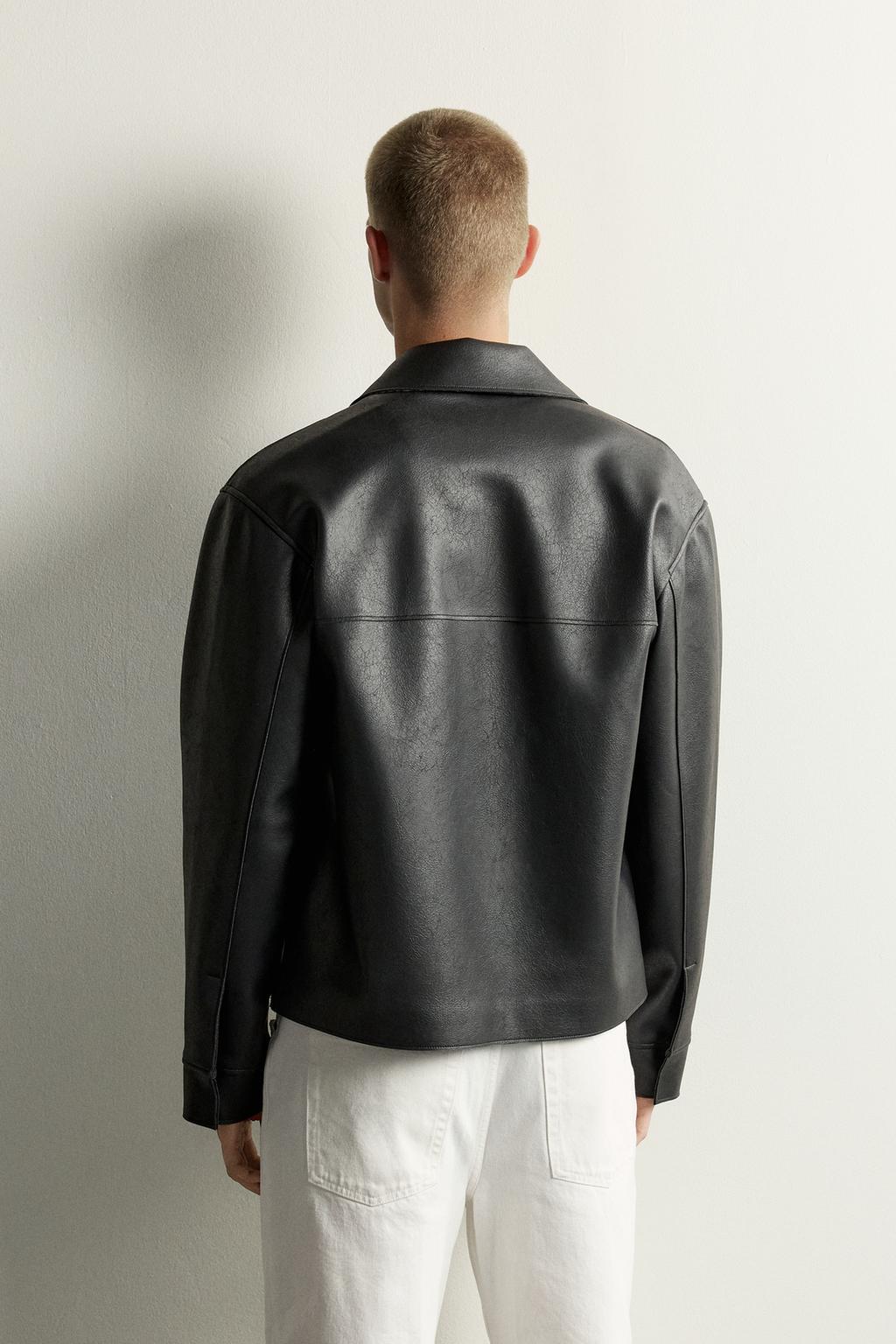 REGULAR FIT LEATHER EFFECT OVERSHIRT