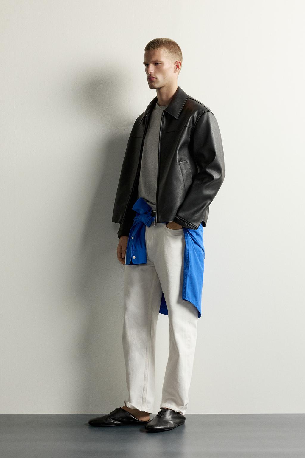 REGULAR FIT LEATHER EFFECT OVERSHIRT