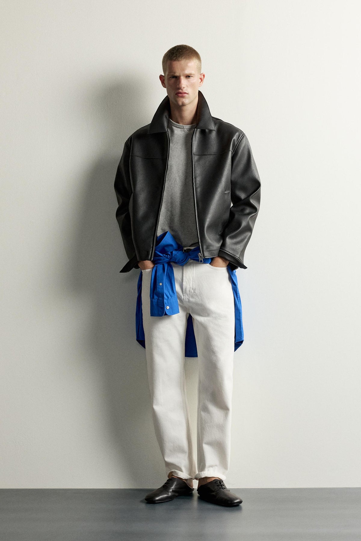REGULAR FIT LEATHER EFFECT OVERSHIRT