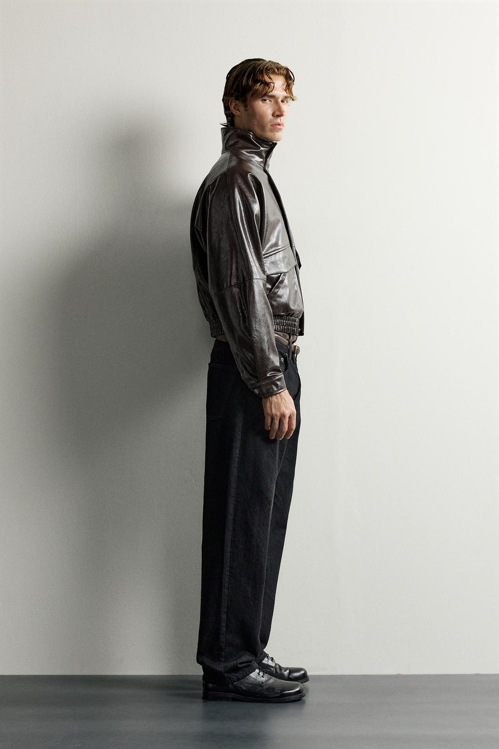 LEATHER EFFECT CROPPED FIT JACKET